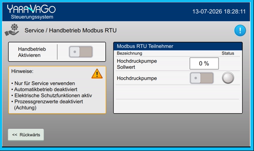 HMI Ansicht Handbetrieb und Service